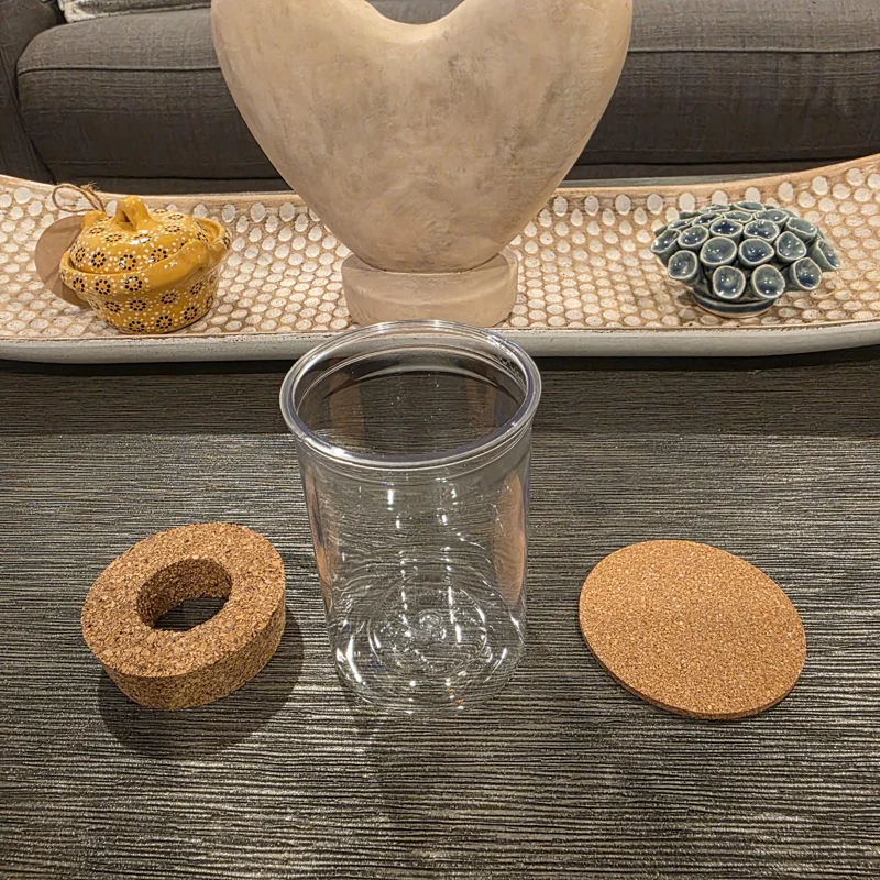 4in Desktop Hydroponic Propagation Vase - Clear Plastic Planter with Cork Lid & Coaster - Image 4