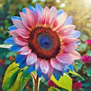 50pcs Rare Twin-Blossom Blue Over Pink Sunflower Seeds - Unique Heirloom Variety Annual - Image 3