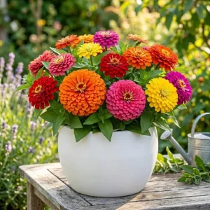 Mix Zinnia Live Plant – Colorful Annual Flowers, 8-12 Inches Tall, Indoor/Outdoor - Image 1