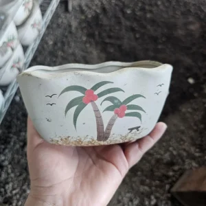 Palm Tree Ceramic Succulent Planter Pot with Drainage Hole - Garden Decor - Image 1