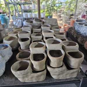 Rustic Ceramic Double Planter Pot for Succulents Indoor Plants - Image 4