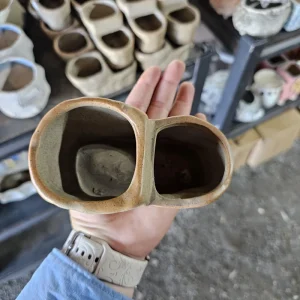 Rustic Ceramic Double Planter Pot for Succulents Indoor Plants - Image 5