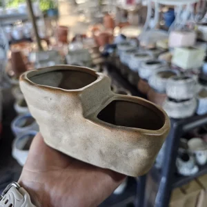 Rustic Ceramic Double Planter Pot for Succulents Indoor Plants - Image 1