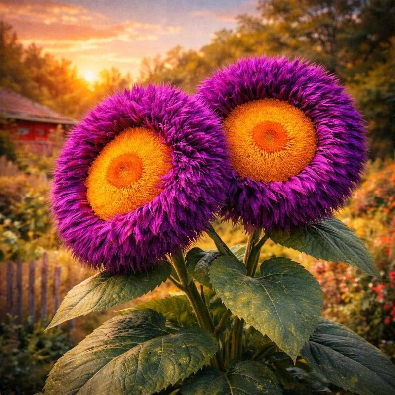 Giant Teddy Bear Sunflower Seeds – 50 Count – Yellow & Purple Blooms for Outdoor Gardens - Image 2