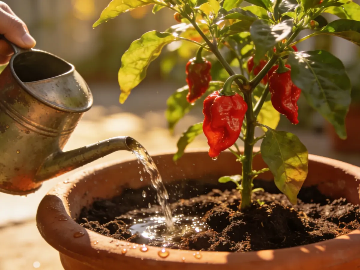 watering Carolina Reaper Peppers