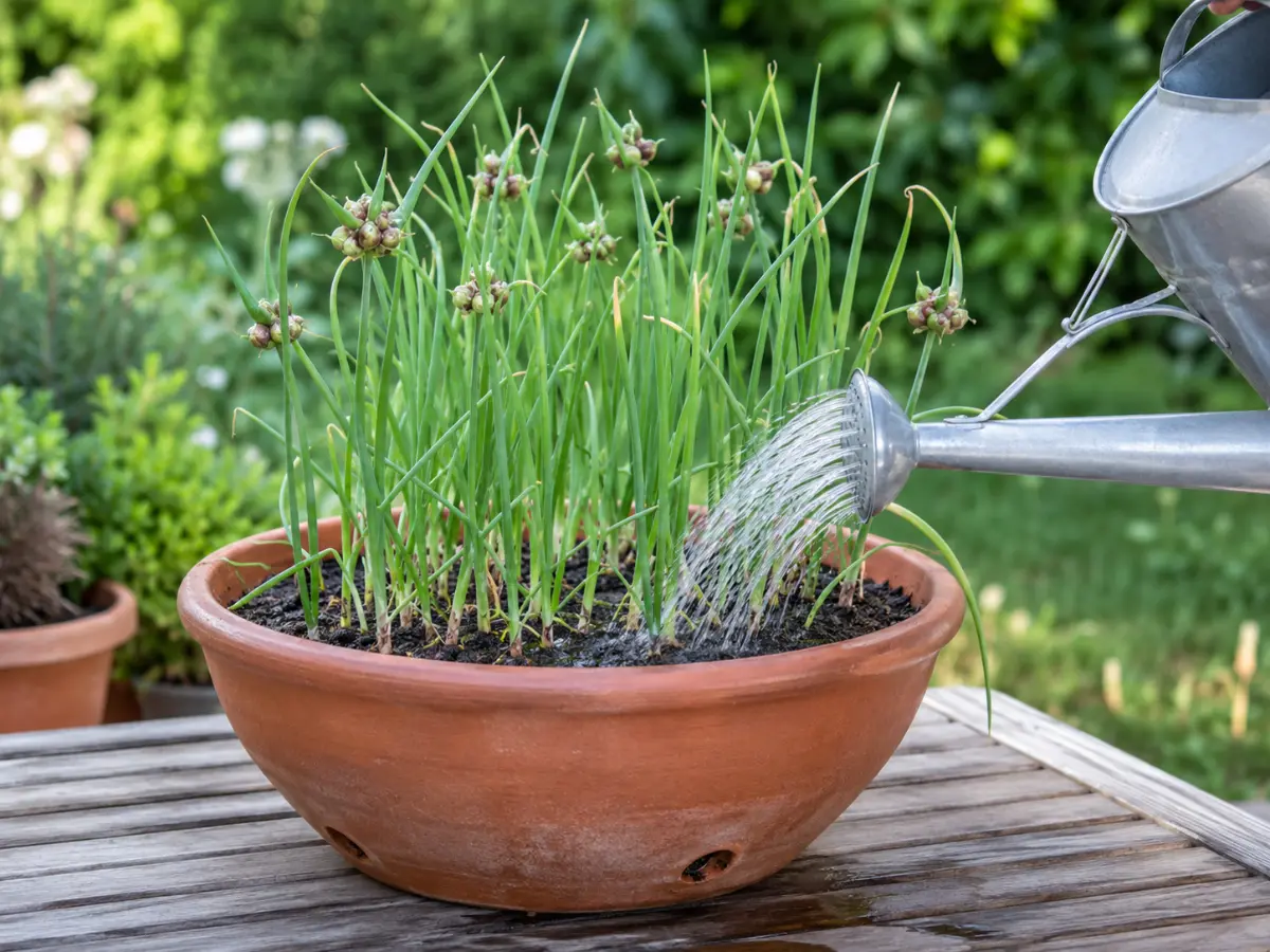 watering egyptian walking onions