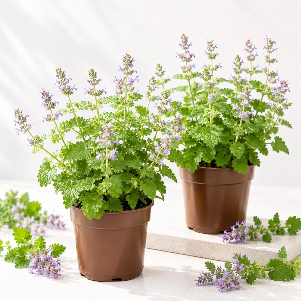 2 Pack Catnip Live Plants - Perennial Herb for Home Garden Planting, 4-8 Inch Tall - Image 1