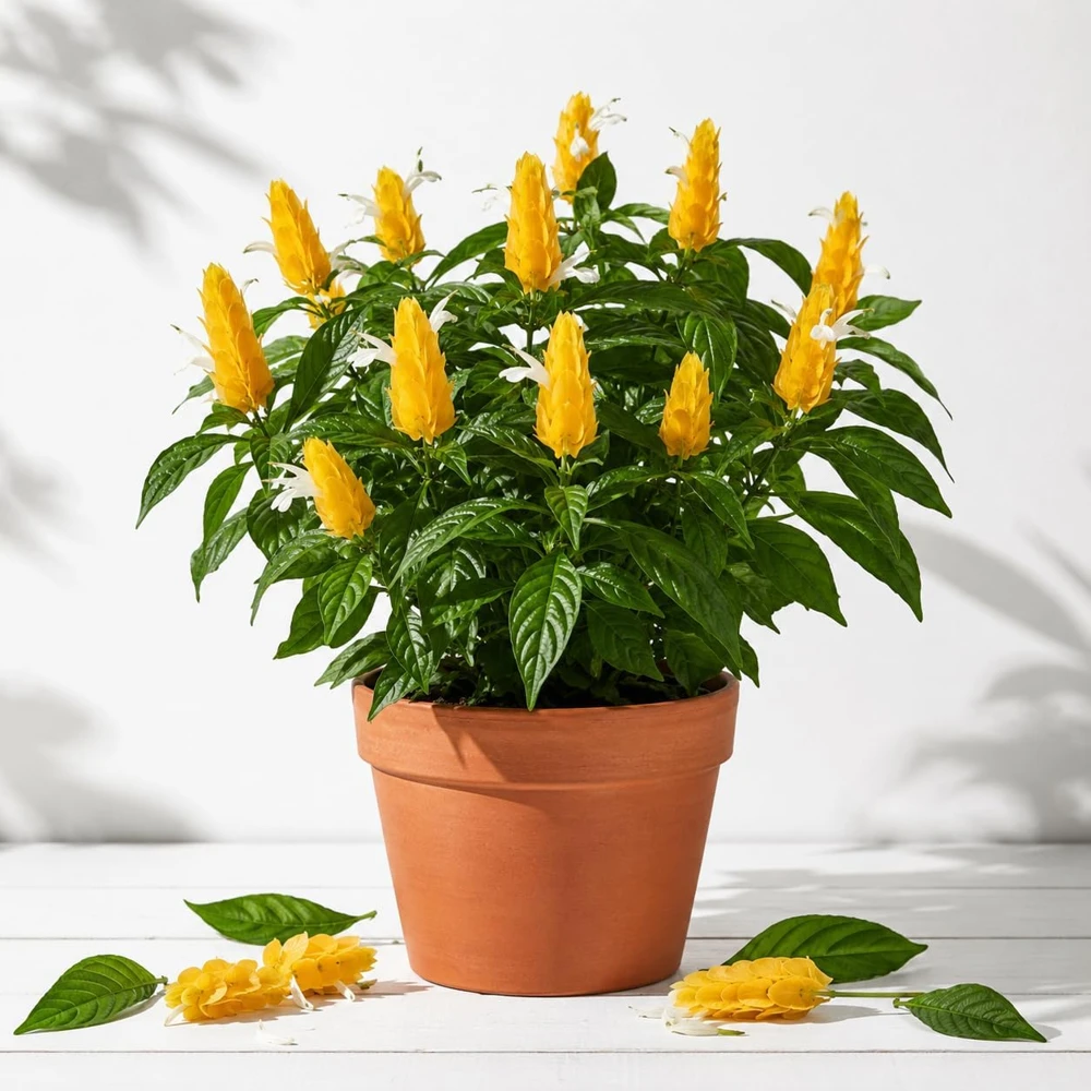 2 Yellow Shrimp Plant Live Plants, Golden Shrimp Starter, 4-7 Inch Tall Seedlings - Image 1