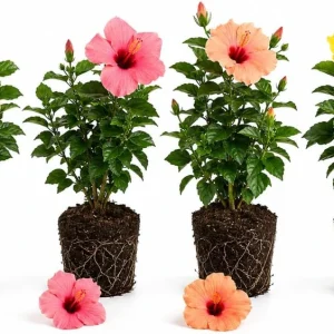 4 Pack Hardy Hibiscus Live Plants – 4-7 Inches Tall Assorted Shrubs - Image 1