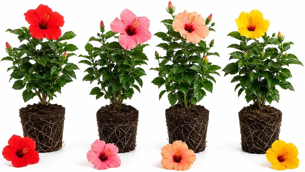 4 Pack Hardy Hibiscus Live Plants – 4-7 Inches Tall Assorted Shrubs - Image 1