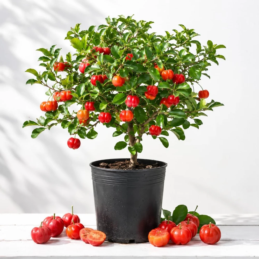 Barbados Cherry Live Plant, 4-7 Inch Acerola Cherry Starter Tree, Tropical Fruit for Outdoor Garden - Image 1