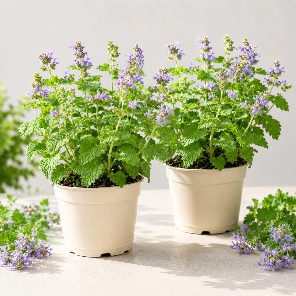 Catnip Live Plant Set of 2, Perennial Herb, 4-8 Inch Tall, Indoor/Outdoor - Image 1