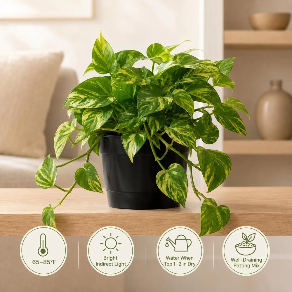Golden Pothos Live Plant - Set of 2 Indoor Vining Houseplants, 5-8" Tall in 4" Pots - Image 2