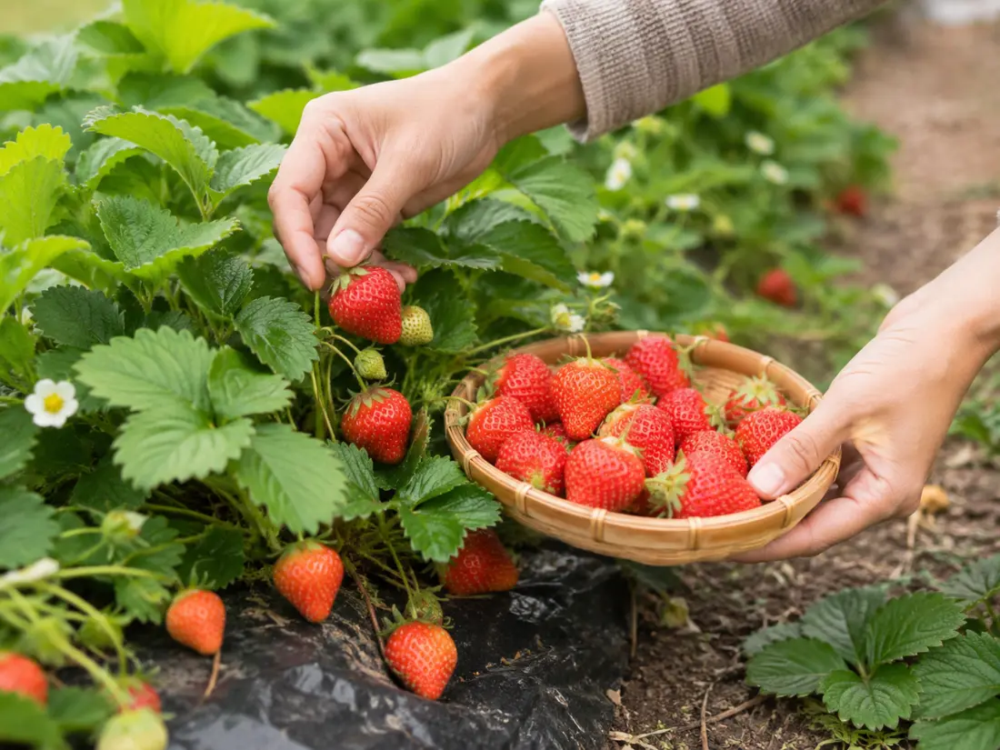 harvesting Everbearing Strawberries