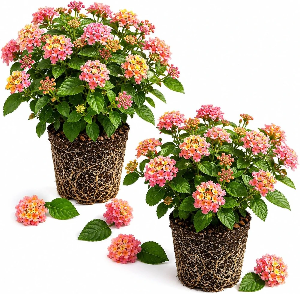 Lantana Athens Rose Live Plant - Set of 2, 4-7 Inches Tall, Outdoor Shrub - Image 1