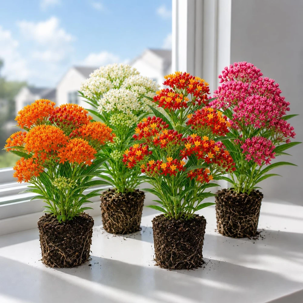 Mix Tropical Milkweed Live Plant Set – 4 Plants, 4-8 Inch Tall, Perennial - Image 1