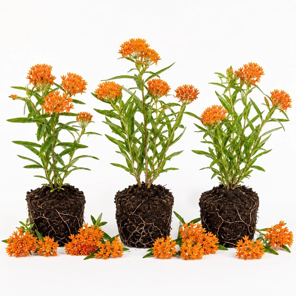 Orange Milkweed Live Plant 3 Pack, 4-7 inches Tall, Well Rooted Perennials - Image 1
