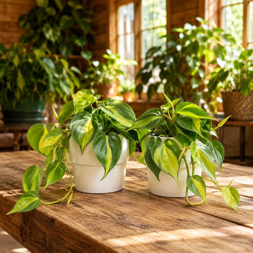 Philodendron Brasil Live Plant - Set of 2, 5-8 Inch Tall, 4 Inch Pot, Heartleaf Tropical Houseplant - Image 1