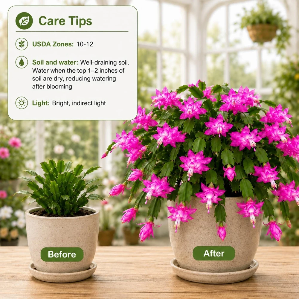 Pink Christmas Cactus Live Plant – Set of 2 Tropical Thanksgiving Cactus, 4-8 Inch Tall - Image 4