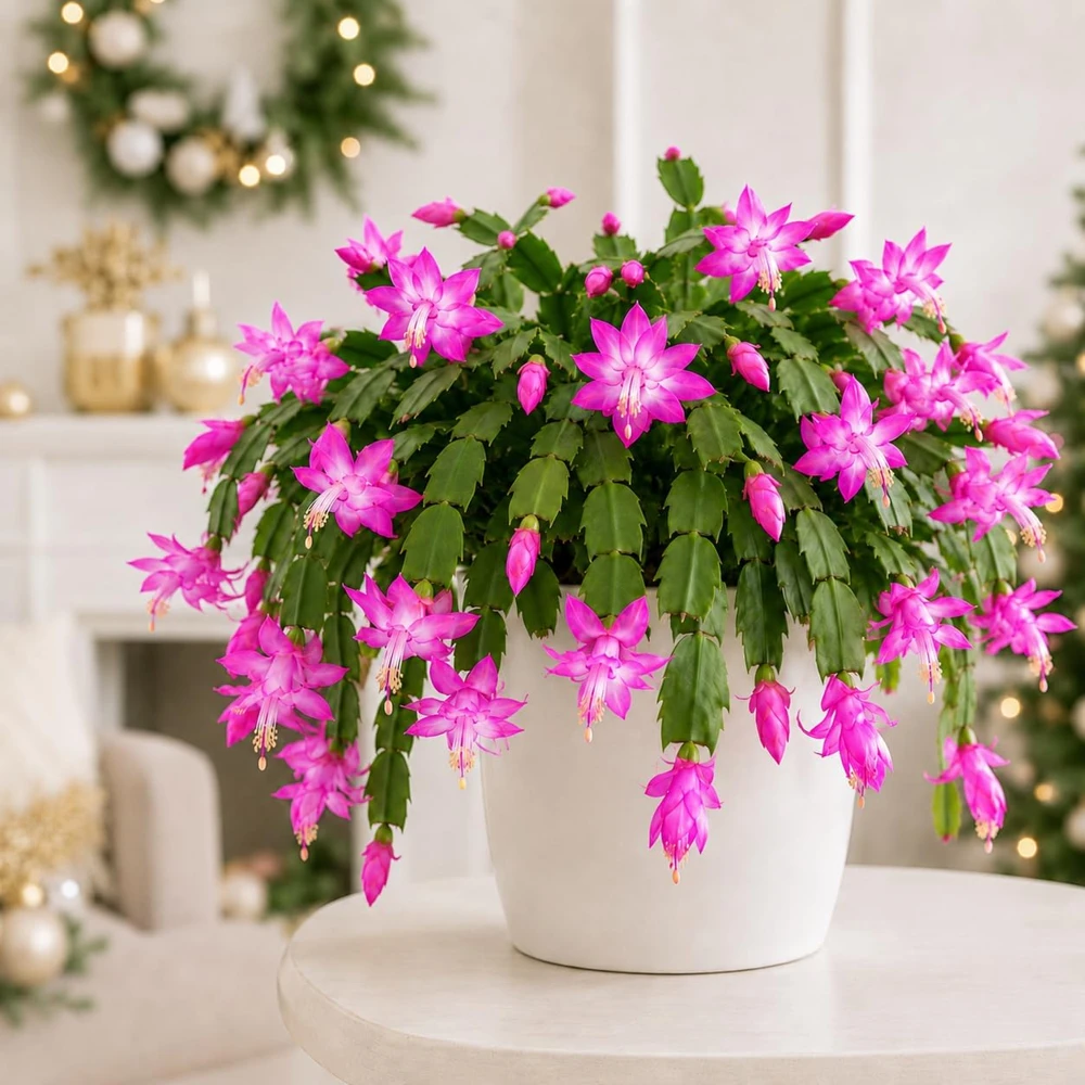 Pink Christmas Cactus Live Plant – Set of 2 Tropical Thanksgiving Cactus, 4-8 Inch Tall - Image 1