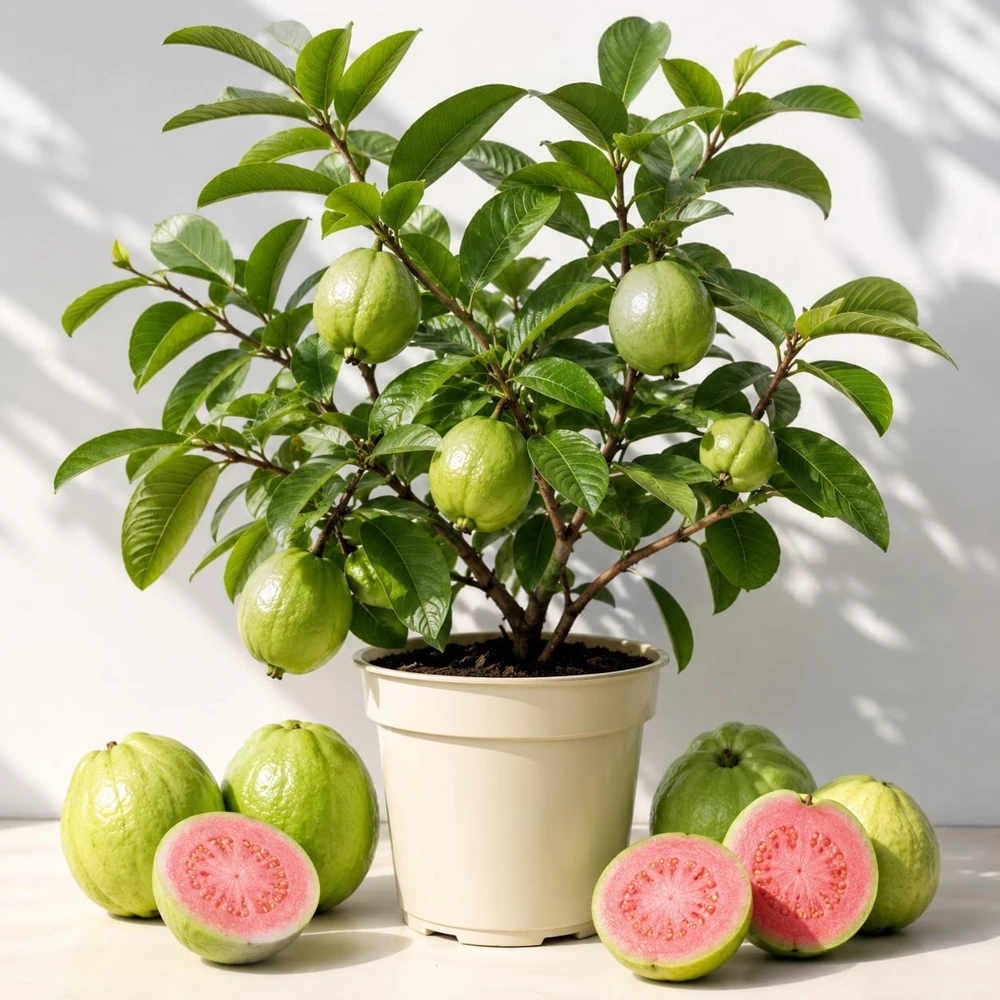 Pink Guava Plant Live for Planting, Sweet Tropical Guava Fruit Tree Seedling, Garden and Container Growing, 6-10 Inch Tall, No Pot - Image 1