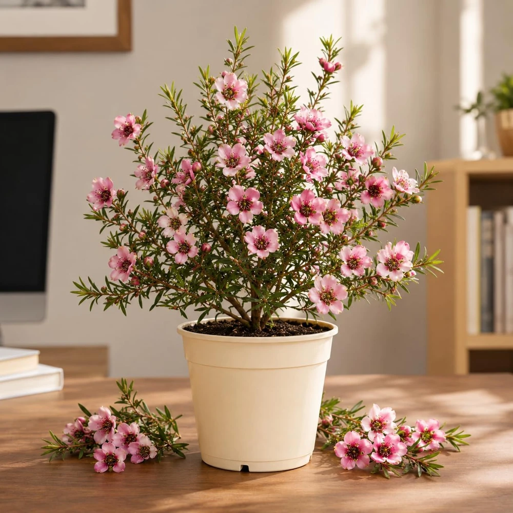 Pink Manuka Tea Live Plant – Leptospermum scoparium – Pink Flowers – 4-6 Inches Tall - Image 1