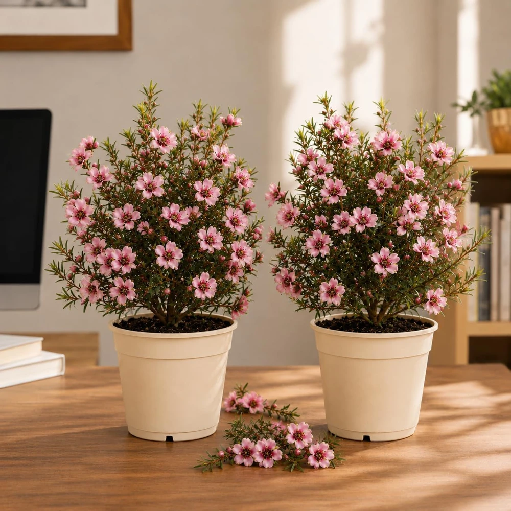 Pink Manuka Tea Plants 2-Pack, Leptospermum scoparium, 4-6 Inch Tall Live Starter Plants - Image 1
