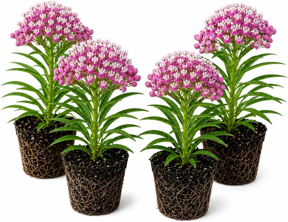 Purple Milkweed Plants Live Set of 4, Asclepias, Perennial, 4-8 Inch Tall - Image 1