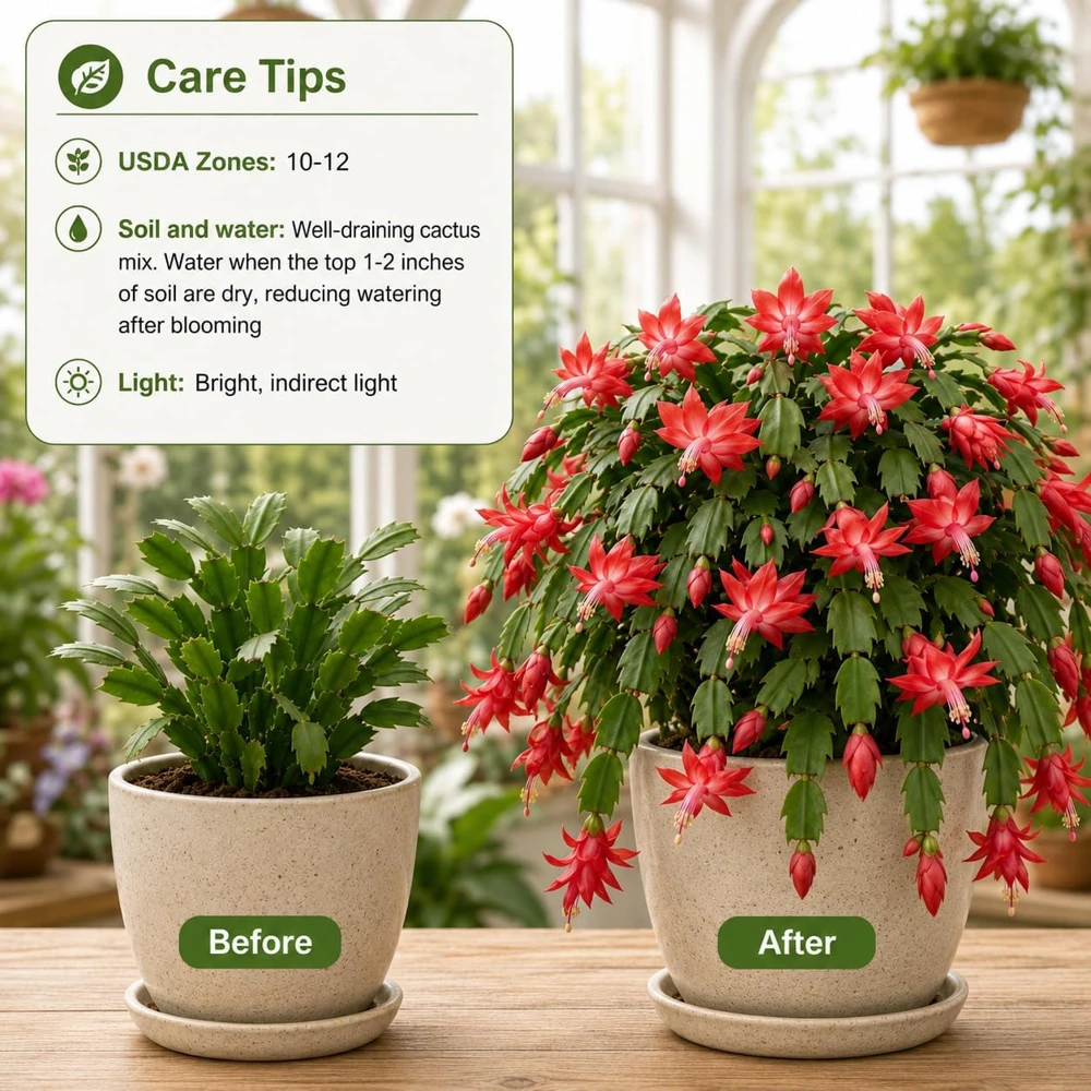 Red Christmas Cactus Live Plants, Set of 2, 4-8 Inch Tall, No Pot - Image 4