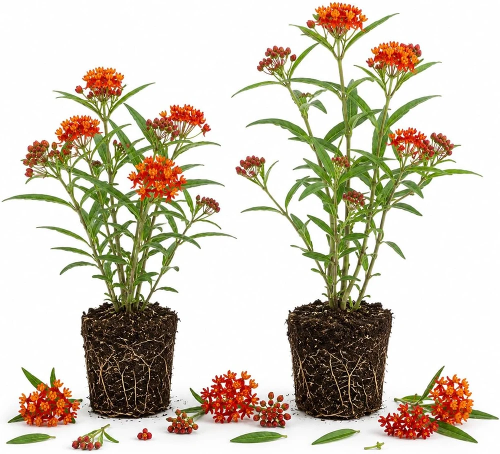 Red Milkweed Live Plants - Set of 2, 4-6 Inch Starter Plants for Outdoor Gardens - Image 1