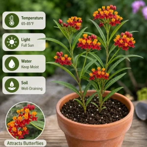 Red Milkweed Live Plants - Set of 4 Starter Plants, 4-6 Inches Tall, Outdoor Perennial - Image 2