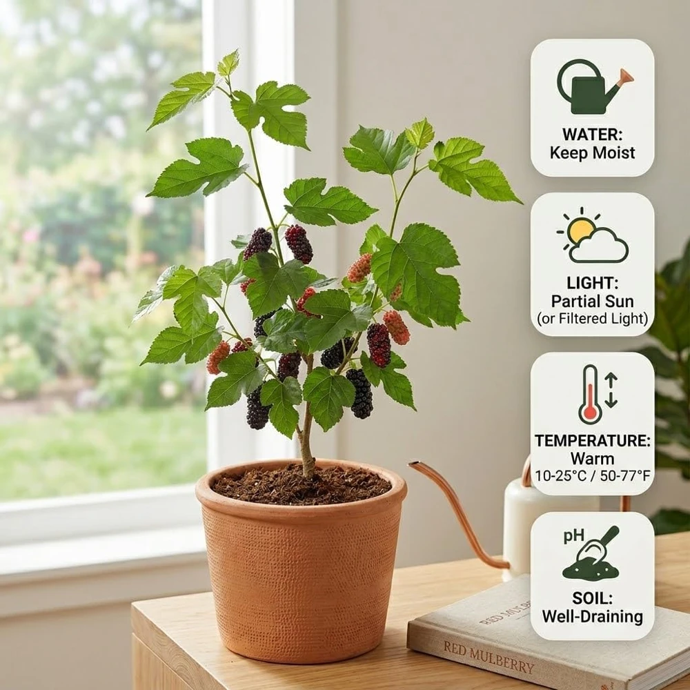Red Mulberry Tree Live Plant, 4-7 Inch Starter, Fruit Tree for Garden & Patio - Image 2