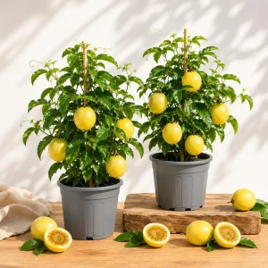 Set 2 Yellow Passionfruit Live Plants for Planting, 4-8 Inch Tall, No Pot - Image 1