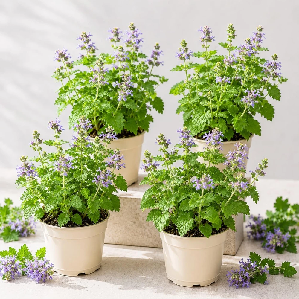 Set 4 Catnip Plants Live for Planting, Herb Catnip Plant Perennial, Outdoor Indoor Garden, 4-8 Inch Tall. No Pot - Image 1