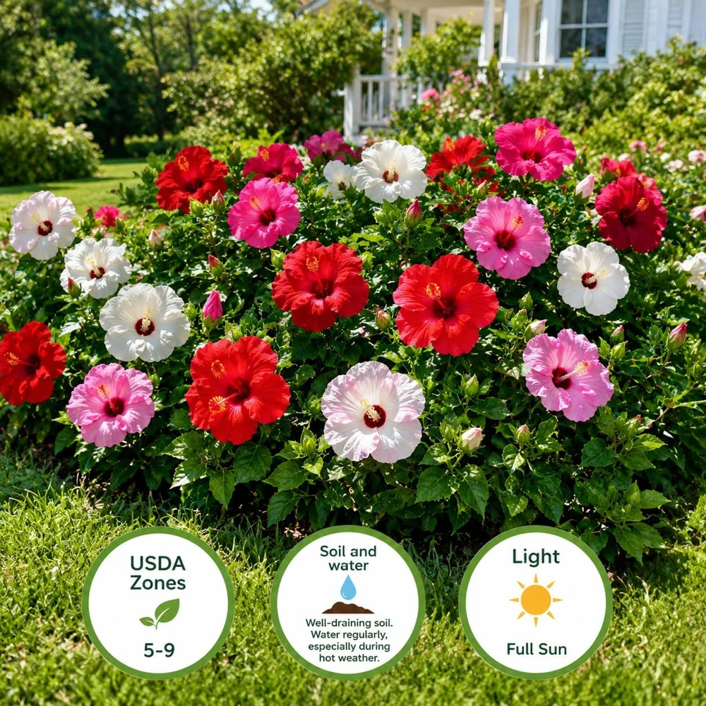 Set 4 Mixed Hibiscus Live Plant, Hardy Tropical Flower Shrub, 4-8 Inch Tall - Image 4