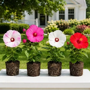 Set 4 Mixed Hibiscus Live Plant, Hardy Tropical Flower Shrub, 4-8 Inch Tall - Image 1