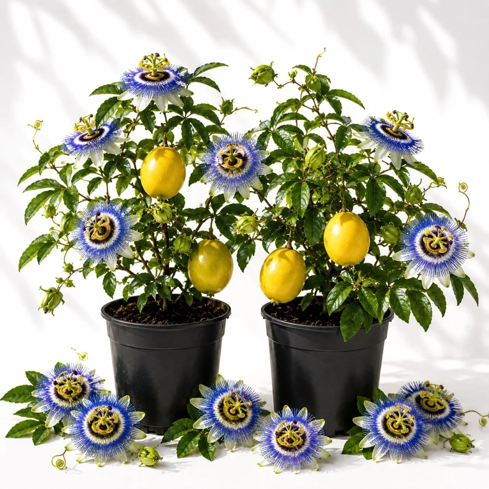 Set of 2 Blue Passiflora Live Plants, Passion Flower Vine, 4-6 Inch Tall - Image 1