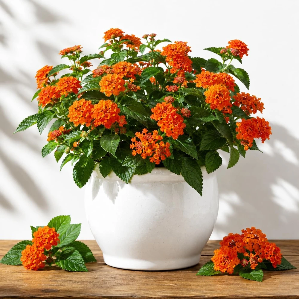 Set of 2 Bright Orange Lantana Live Plants, 4-7 Inches Tall, Outdoor Flowering Shrub - Image 1