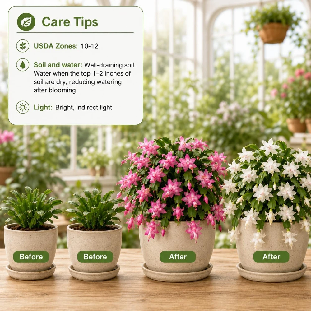 Set of 2 Christmas Cactus Live Plants, Thanksgiving Cactus, 4-8 Inch Tall - Image 3