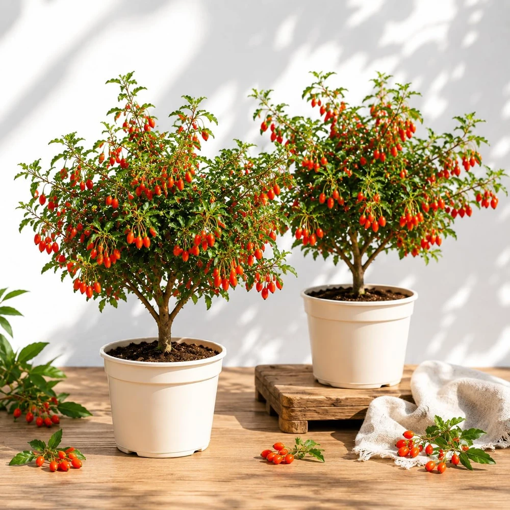 Set of 2 Goji Berry Live Plants - Red Bush, 4-8 Inch Tall, Tropical Fruit Tree - Image 1