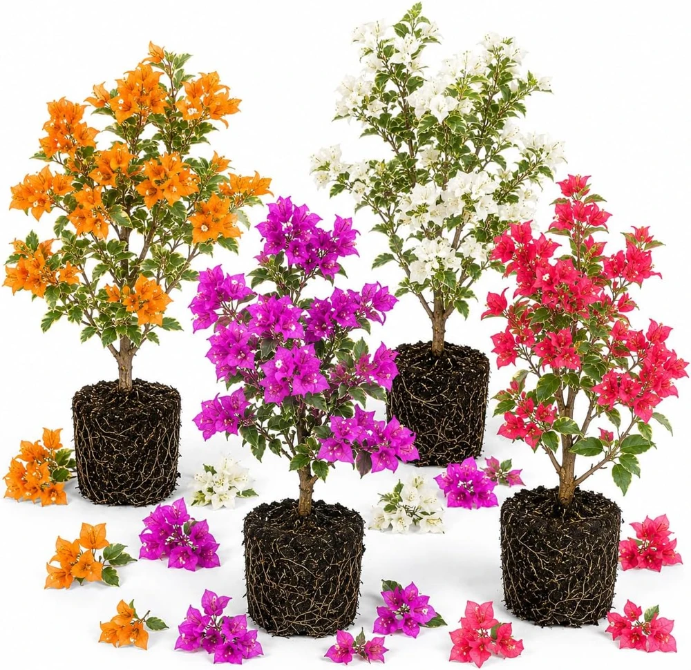 Set of 2 Mixed Bougainvillea Live Plants, 4-7 Inches Tall, Colorful Vines - Image 1