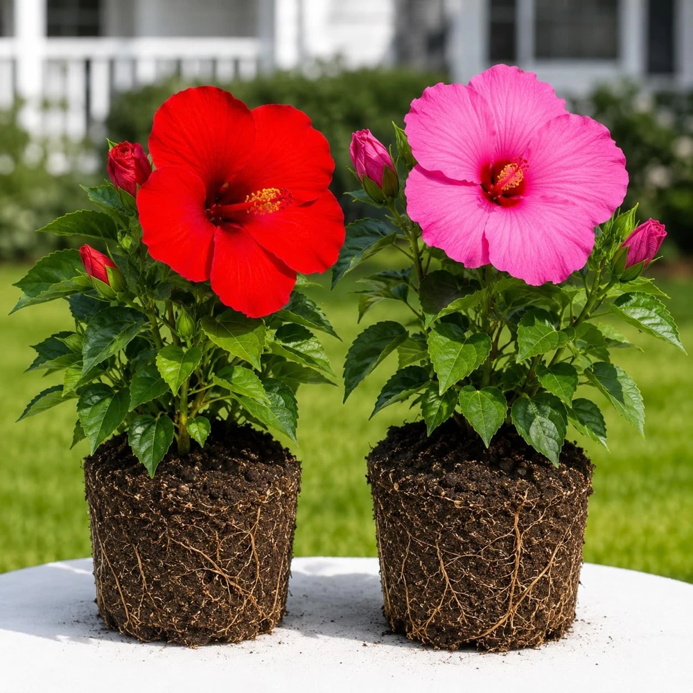 Set of 2 Mixed Hibiscus Live Plant, Flowering Tropical Shrub, 4-8 Inch Tall - Image 1