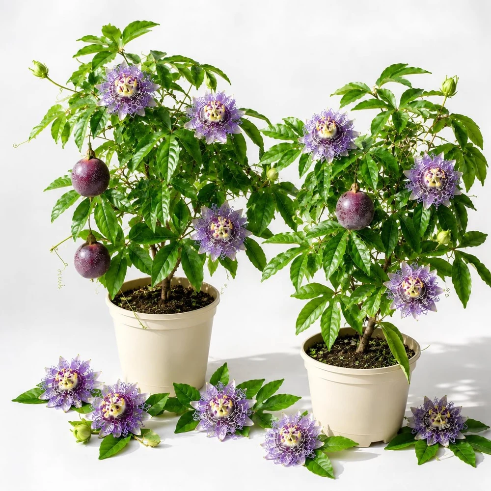 Set of 2 Passiflora Incarnata Maypop Live Plants, Purple Passionflower Vine, 4-6 Inch Tall - Image 1
