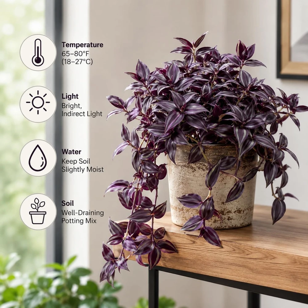 Set of 2 Purple Tradescantia Zebrina Live Plants, 5-8 Inch Tall in 4 Inch Pots, Indoor Hanging Vine - Image 2