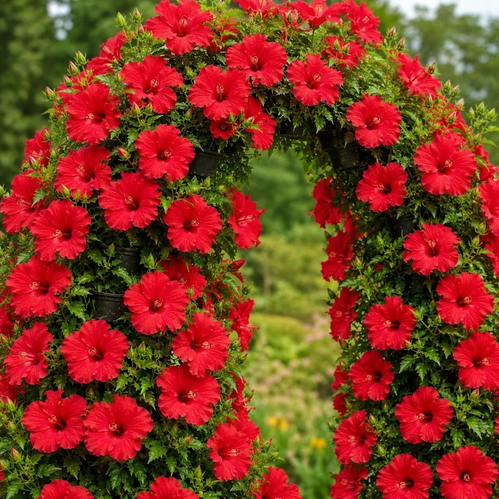 Set of 2 Red Hibiscus Live Plants – Red Flowering Tropical Shrub – 4-8 Inch Tall – Outdoor - Image 1