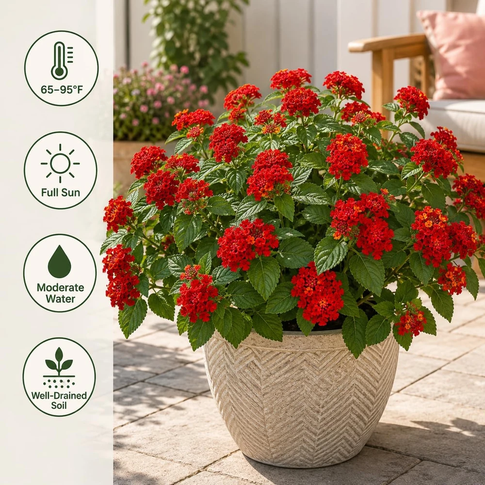 Set of 2 Red Lantana Live Plants, Bicolor Flowering, 4-7 Inch Tall Outdoor Garden Starter Plants - Image 2