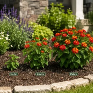 Set of 2 Red Lantana Live Plants, Bicolor Flowering, 4-7 Inch Tall Outdoor Garden Starter Plants - Image 3