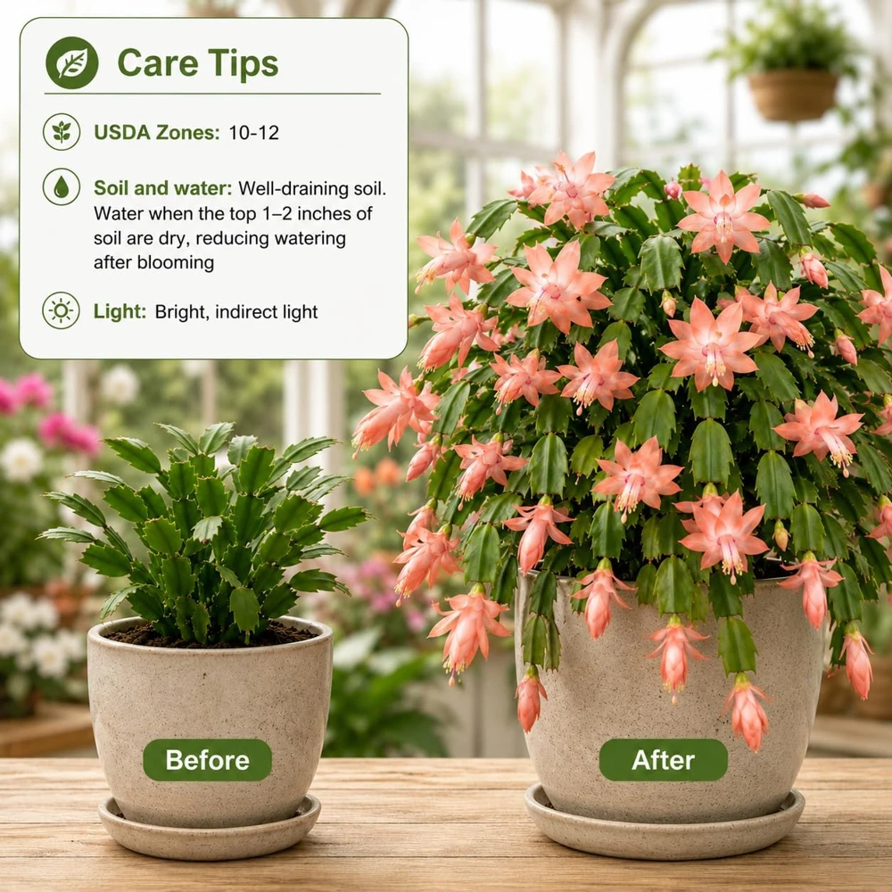 Set of 2 Salmon Christmas Cactus Live Plants, Tropical Cactus, 4-8 Inch Tall - Image 3
