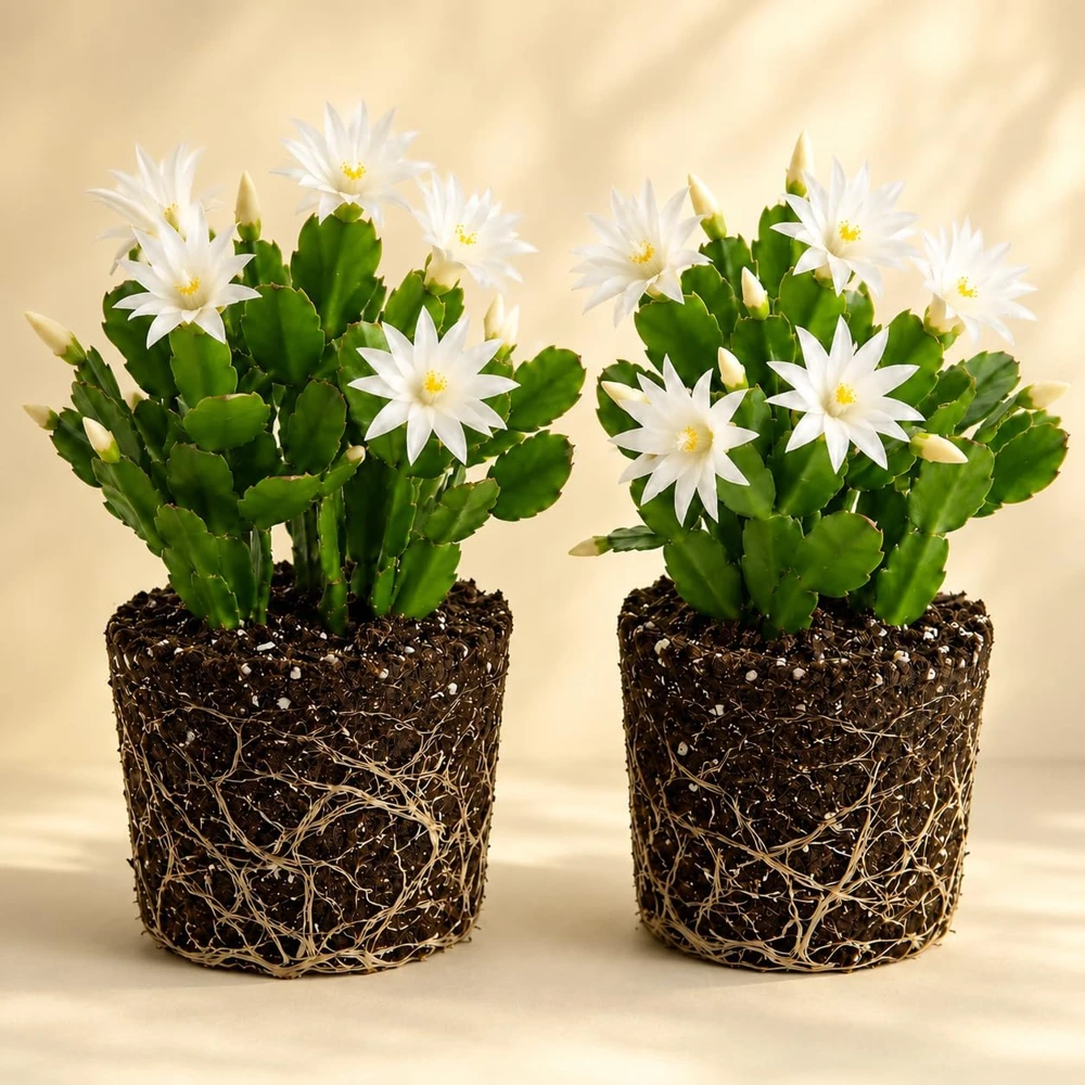 Set of 2 White Easter Cactus Live Plants, 4-8 Inch Tall Houseplant - Image 1