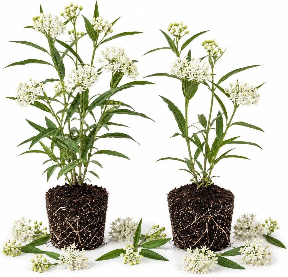 Set of 2 White Milkweed Live Plants, Tuberosa Starter, 4-6 Inch, Perennial - Image 1